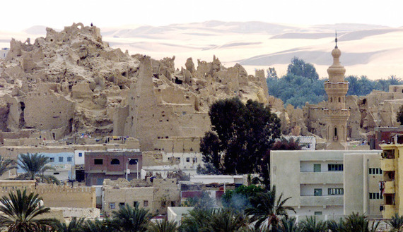 A VIEW OF THE OLD AND NEW CITY OF SIWA IN EGYPT'S WESTERN DESERT.